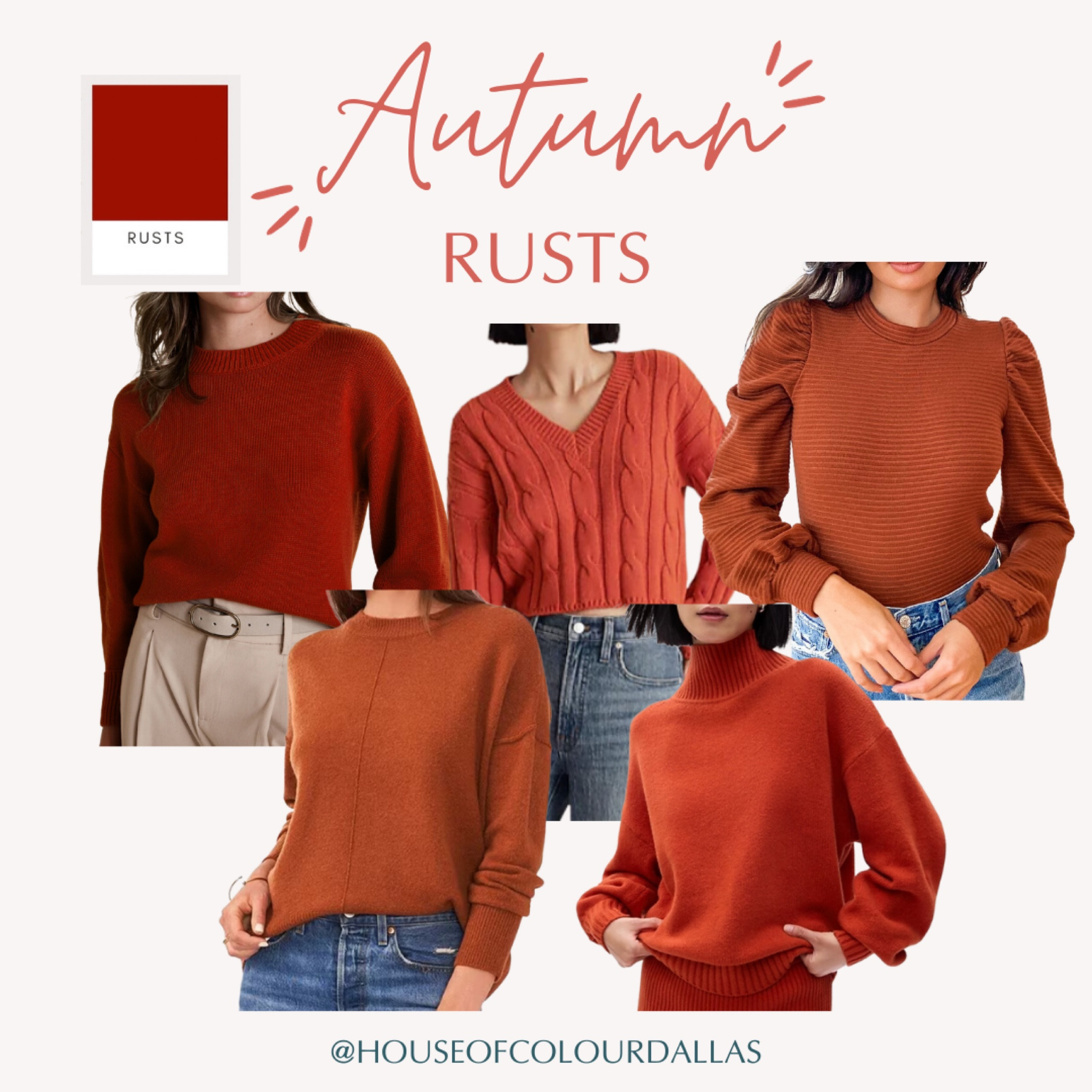 Rusts for Autumns! For more information on finding your best colors, follow us on Instagram @houseofcolourdallas!

#hocautumn