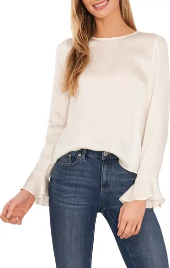CeCe Long Sleeve Ruffle Cuff Satin Top | Nordstrom | Nordstrom