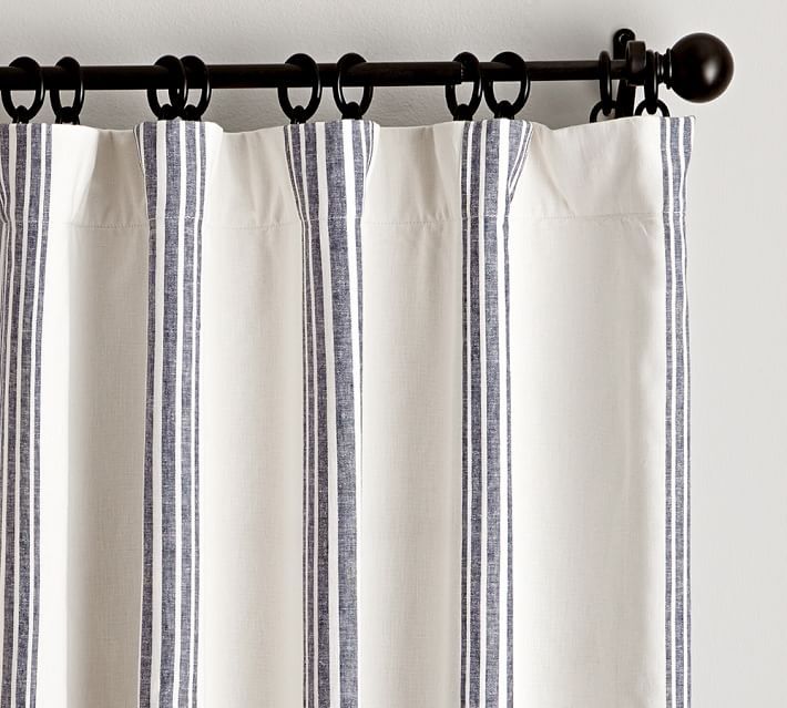 Riviera Striped Linen/Cotton Rod Pocket Blackout Curtain - Charcoal | Pottery Barn (US)