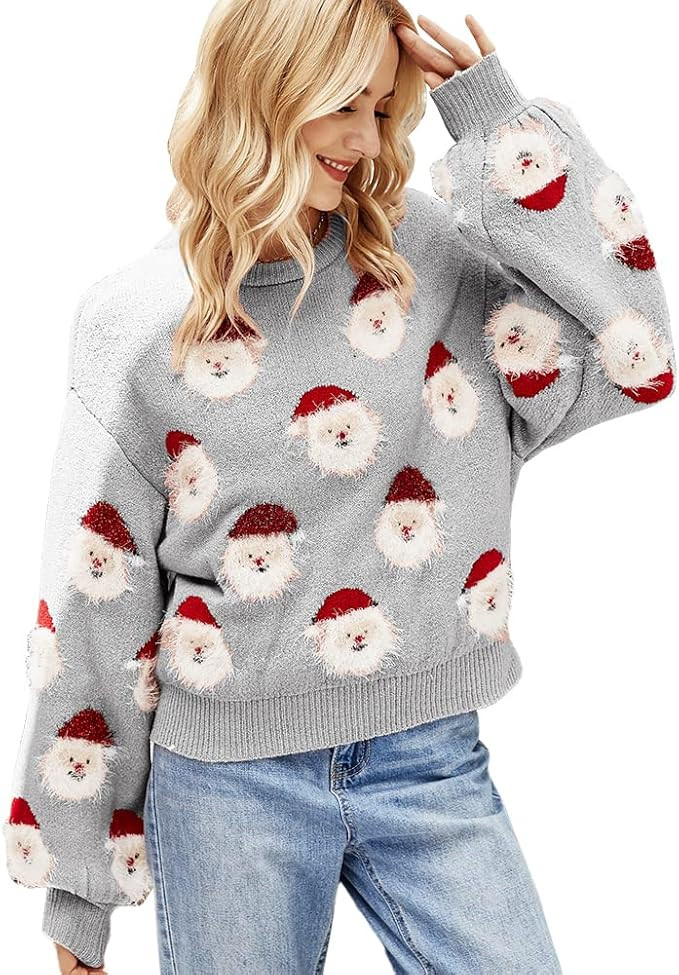 JUNBOON Women’s Casual Leopard Print Knitted Pullover Sweaters Long Sleeve Crew Neck Jumper Top... | Amazon (US)