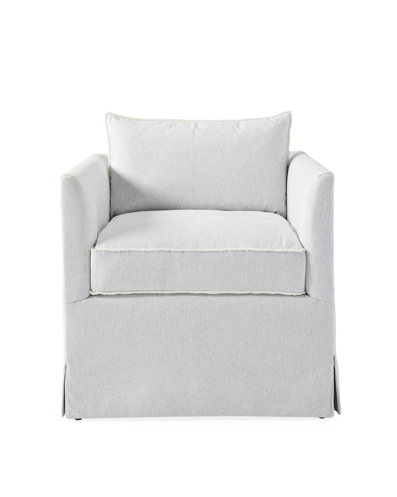 Somers Swivel Chair - Navy Harrison Pinstripe Cotton with Fringe | Serena and Lily