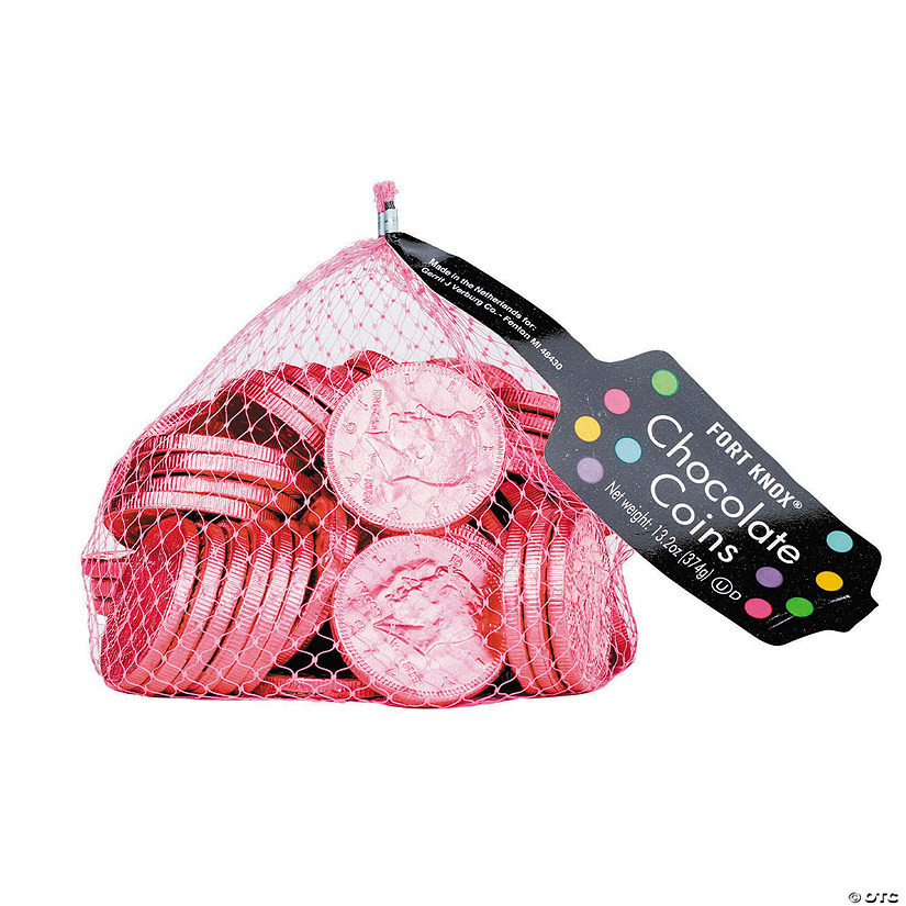 13.2 oz. Fort Knox® Bright Pink Milk Chocolate Coins | Oriental Trading Company