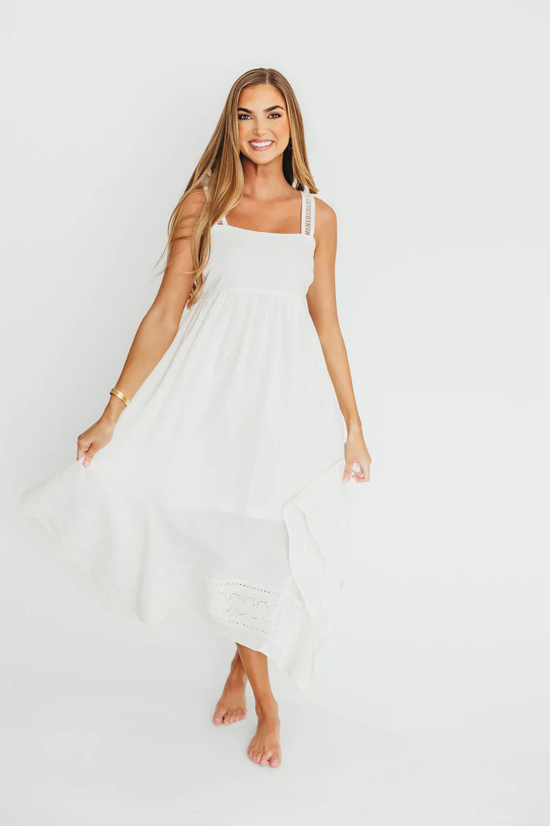 Palmer Asymmetrical Hem Midi Dress in White | Worth Collective