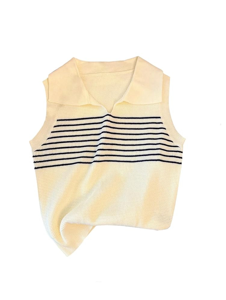 Verdusa Women's Old Money Striped Sweater Vest Tops Elegant Sleeveless Collared Fall Knit Top | Amazon (US)