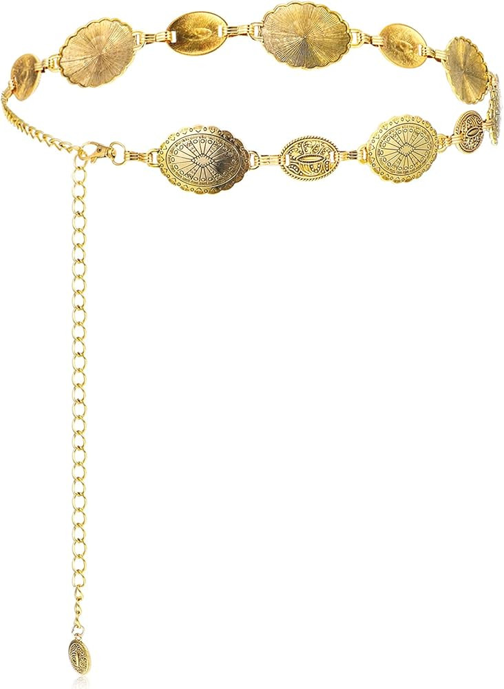 Western Metal Oval Concho Chain Belt for Women Cowgirl Boho Vintage Waist Belt for Western Dresse... | Amazon (US)