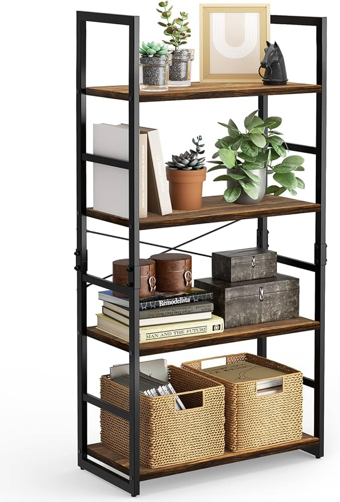 Pipishell Bookshelf, 4-Tier Bookcase, Storage Bookshelves, Tall Bookcase Shelf Storage Organizer,... | Amazon (US)