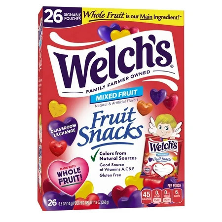Welch's Valentines Fruit Snacks Gluten-Free Mixed Fruit Soft Fruit Snacks, .5 oz, 26 Count | Walmart (US)