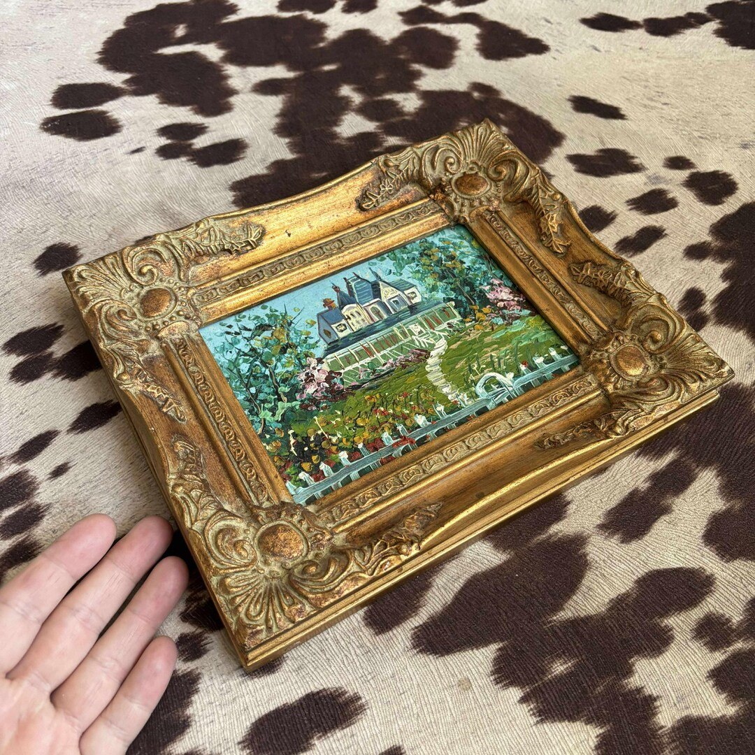 House Garden Scene - Painting in Decorative Gold Frame - Small Scale Wall Art - Landscape Home Or... | Etsy (US)