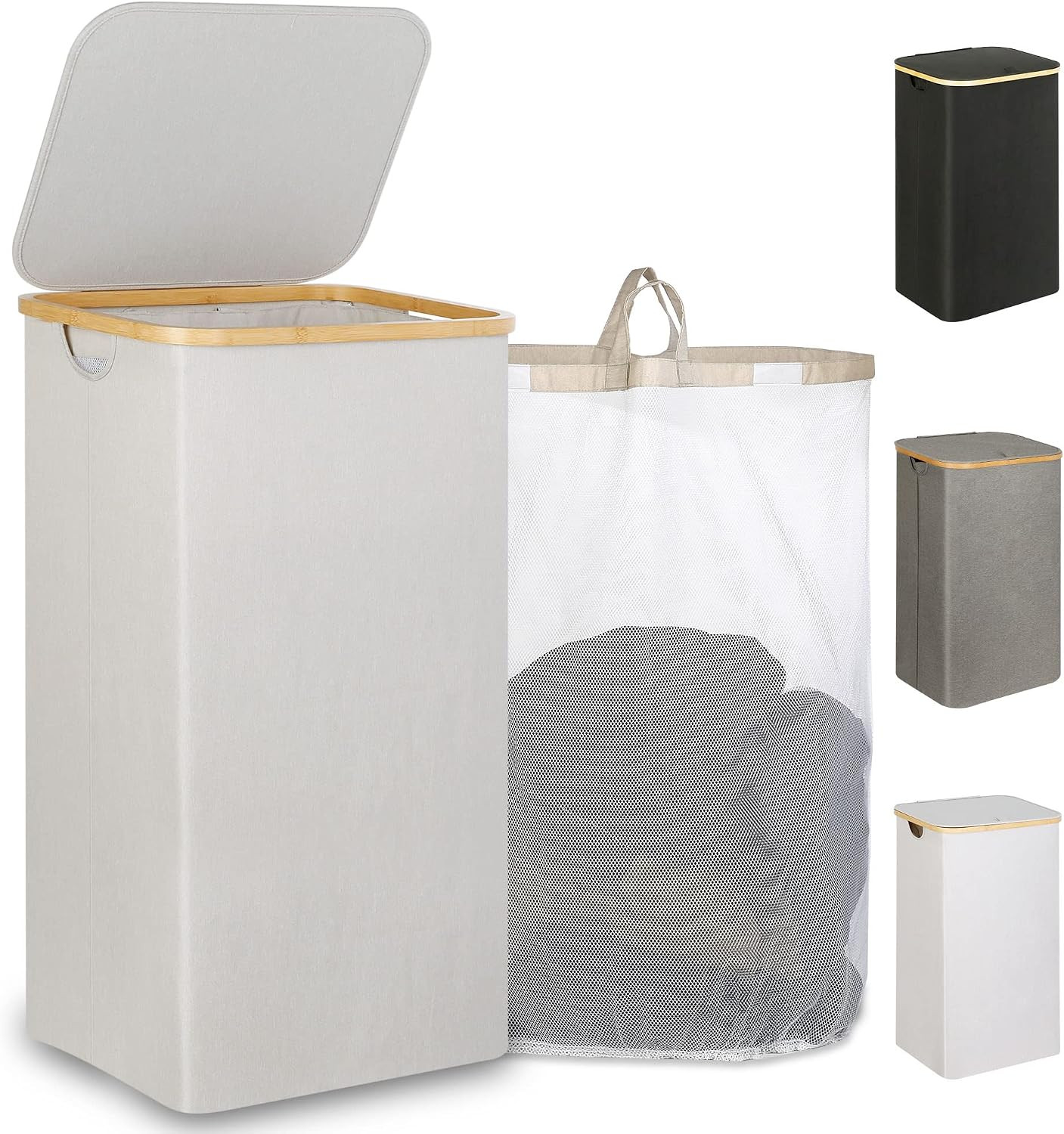 IEGrow Laundry Hamper with Lid,110L Laundry Basket with Mesh Bag,Light Grey | Amazon (US)