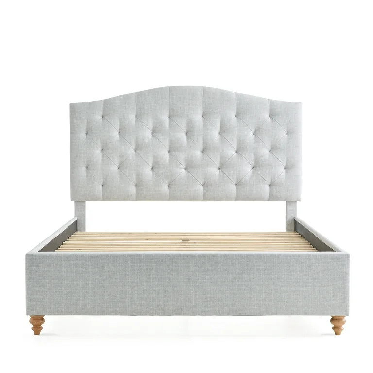 My Texas House Anna Upholstered Diamond Tufted Platform Bed, Twin, Light Gray | Walmart (US)