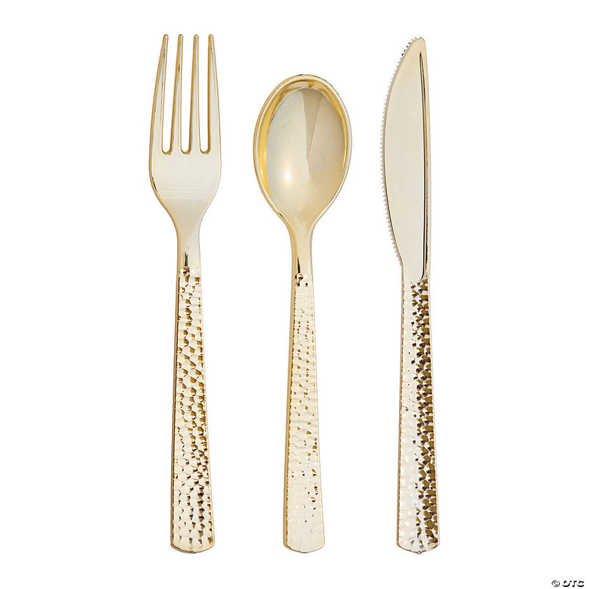 Metallic Gold Hammered Assorted Cutlery 72 Count | Oriental Trading Company