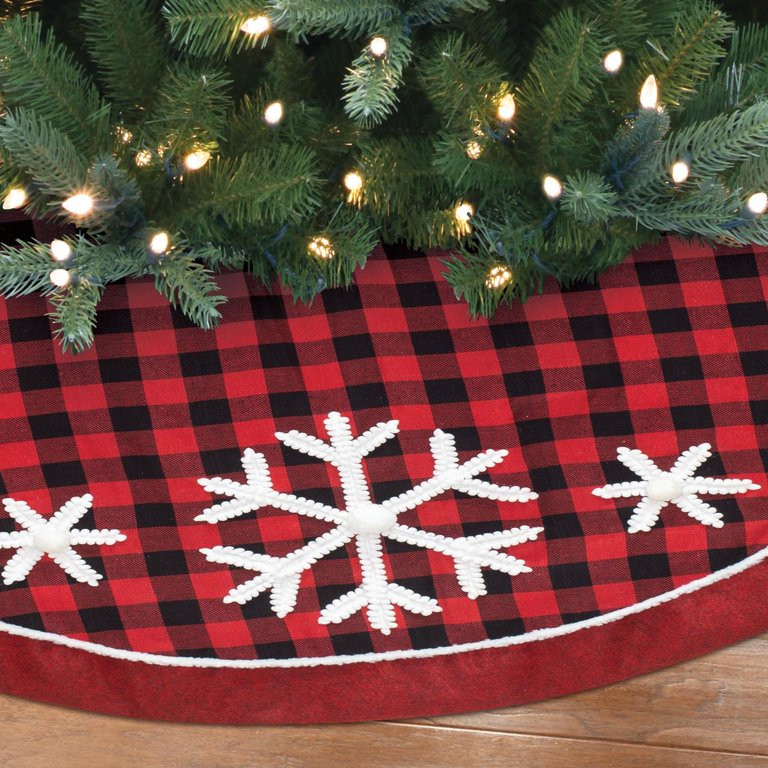 Holiday Time Buffalo Check Red & Black Christmas Tree Skirt with Snowflakes, 48" - Walmart.com | Walmart (US)