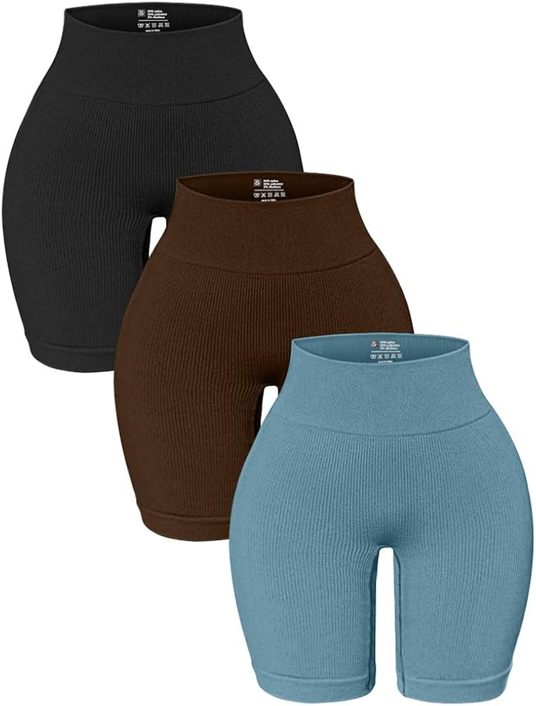 OQQ 3 Pack High Waisted Yoga Shorts for Women Ribbed Seamless Tummy Control Workout Athletic Shor... | Amazon (US)