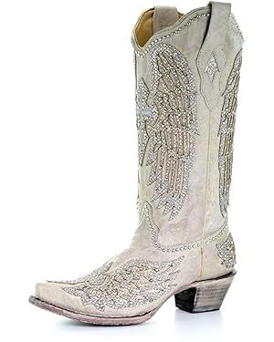 Corral Ladie's White Cross & Wings, Snip Toe, Leather Sole, Western, A3571 | Amazon (US)