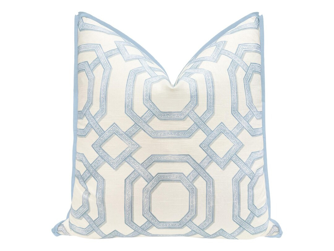 Lattice Print // Powder Blue With Butterfly Flange Pillow | Geometric Print | Flange Pillow | Blu... | Etsy (US)