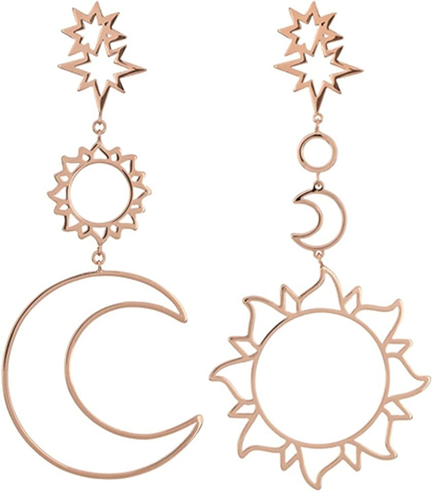 coadipress Sun Moon Earrings for Women Girls Unique Vintage Bohemian Abstract Hollow Natural Moon... | Amazon (US)