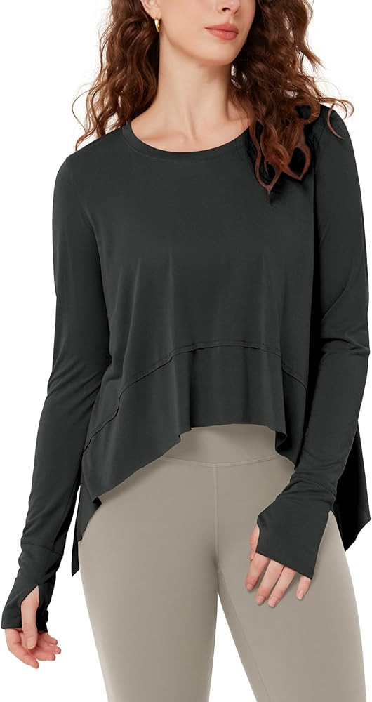ODODOS Long Sleeve Tee for Women with Thumb Hole Athletic Gym Workout Crop Tops Yoga Shirts | Amazon (US)