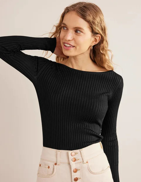Ribbed Slash Neck Jumper | Boden (US)