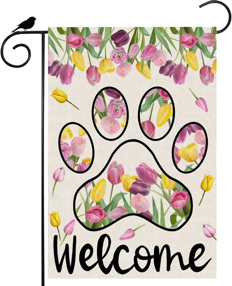 Welcome Dog Paw Tulips Spring Garden Flag Summer Seasonal Yard Flag 12x18 Inch Double Sided Small... | Amazon (US)