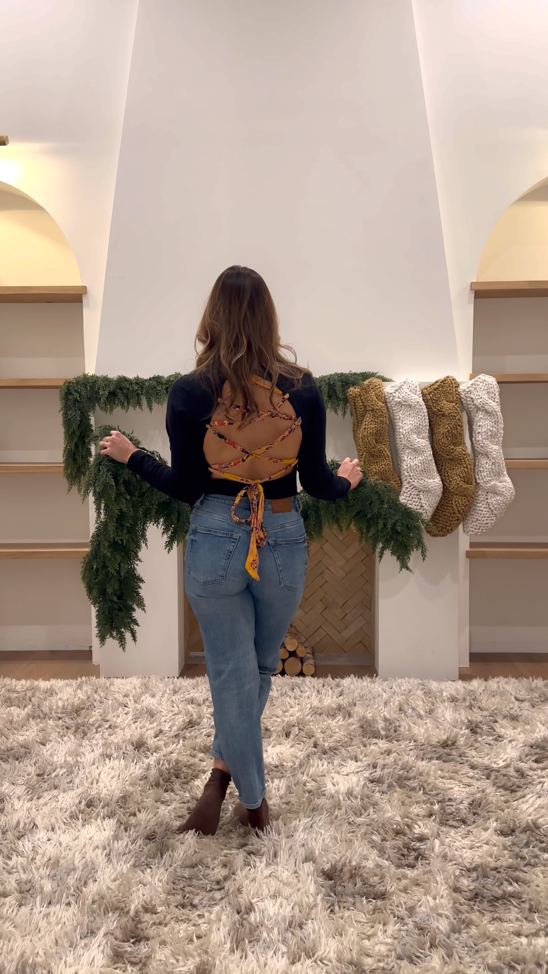 Holiday garland with woven texture Christmas stockings and Christmas bell decor  ✨

#LTKHoliday #LTKHome #LTKSeasonal