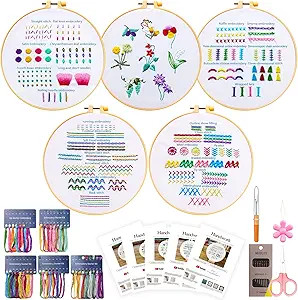 BOZUAN 36 Stitches Embroidery Kit for Beginners, 4 Set Embroidery Stitches Practice Kit, Cross St... | Amazon (US)