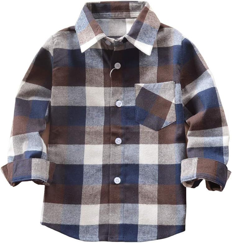 Kids Little Boys Girls Baby Long Sleeve Button Down Red Plaid Flannel Shirt Plaid Girl Boy NB-6T | Amazon (US)