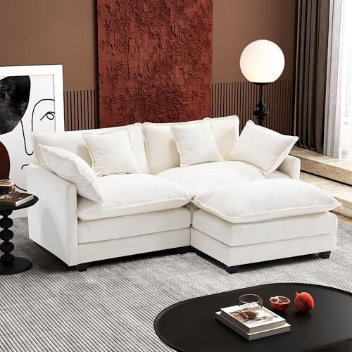 Ihanherry 77" L Shaped Modern Sofa Modular Sectional Cloud Couch with Ottoman, 3-Seat Chenille Deep Seat Sofa with Pillow for Living Room, Bedroom and Apartment, Beige | Amazon (US)