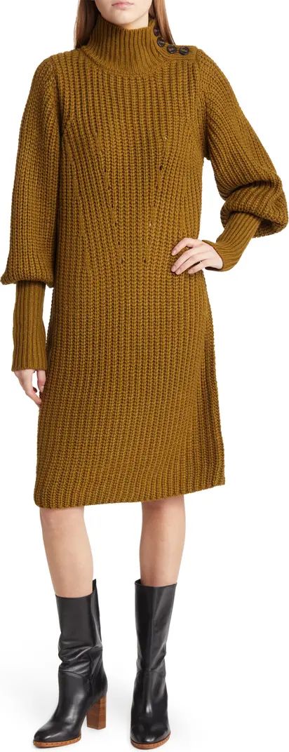 MOON RIVER Button Detail Turtleneck Long Sleeve Sweater Dress | Nordstrom | Nordstrom