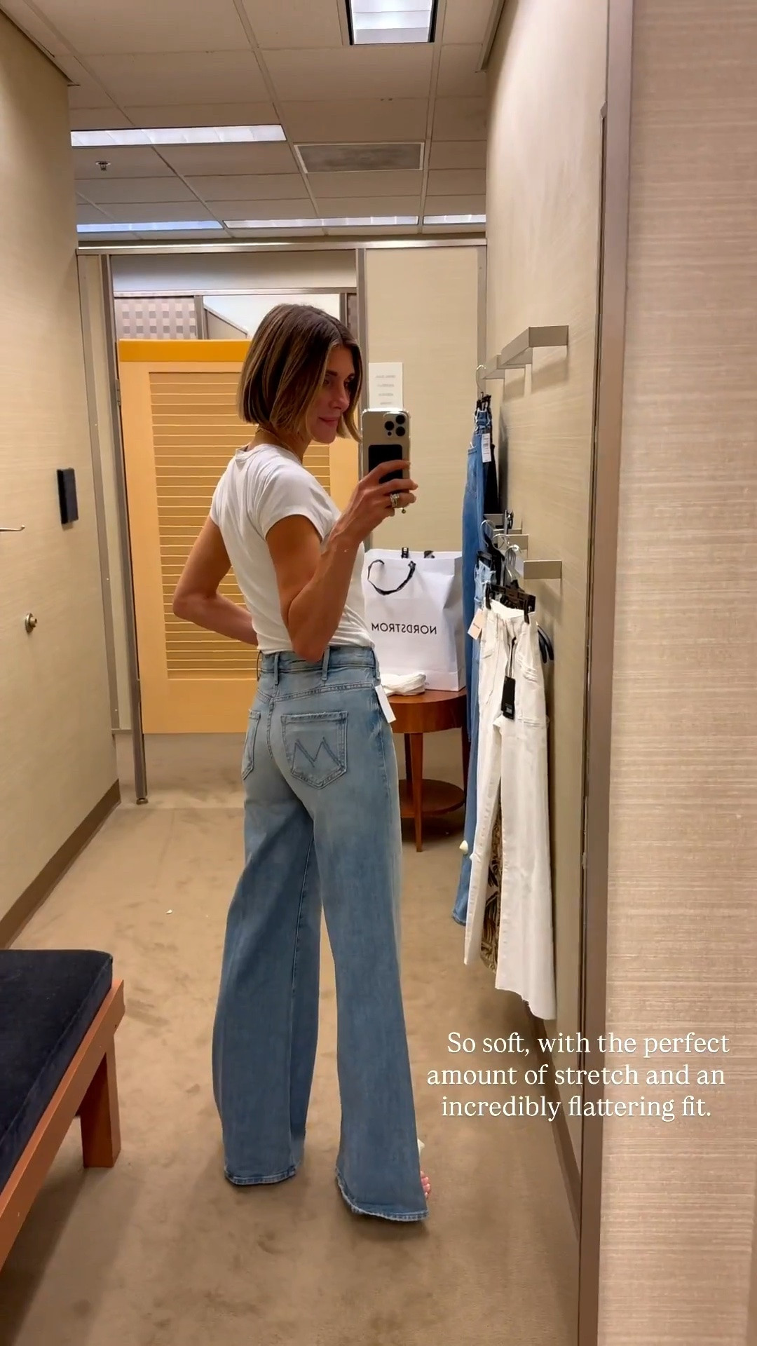 These jeans are a 10/10.     They hug in all the right places, with a soft feel and the perfect stretch. I'm 5'7 wearing size 25 these fit tts