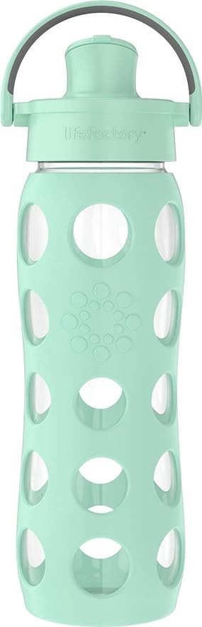 Lifefactory 22-Ounce Glass Water Bottle with Active Flip Cap and Protective Silicone Sleeve, Mint | Amazon (US)