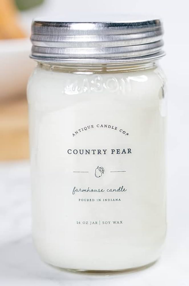 Antique Candle Co.® Country Pear 16 Ounce Soy Wax Candle, 80 Hour Burn Time, Cotton Wick, Mason ... | Amazon (US)