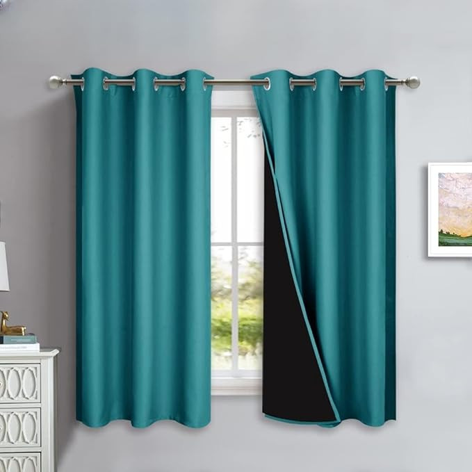 NICETOWN 100% Blackout Short Curtains with Black Liners, 2 Panels, 37" W by 50" L, Peacock Teal, ... | Amazon (US)