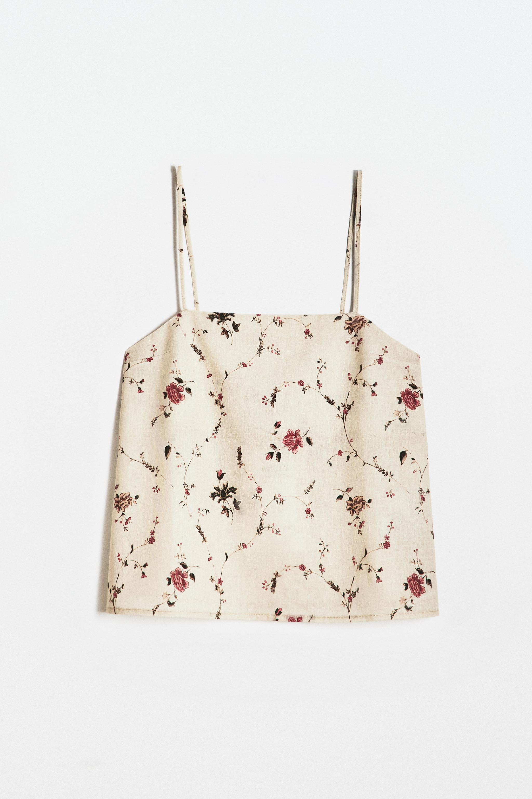 KATHARINE POLE FLORAL COTTON AND LINEN TOP | Zara US
