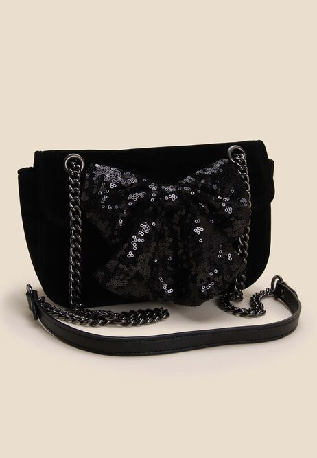 Womens Black Sequin Bow Cross Body Bag | Peacocks