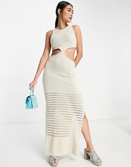 4th & Reckless cut out maxi knit beach dress in sand | ASOS (Global)