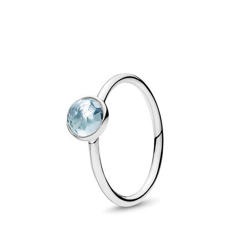 March Droplet Ring, Aqua Blue Crystal | Pandora (US)