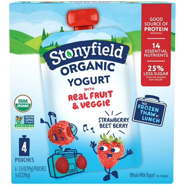 Stonyfield Organic Kids Whole Milk Yogurt Pouches, Strawberry Beet Berry, 3.5 oz., 4 Count | Walmart (US)