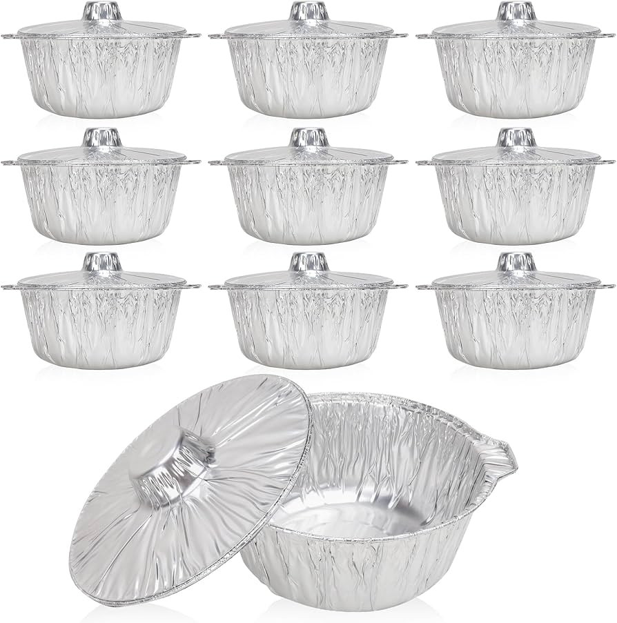 SafBbcue Disposable Aluminum Pots with Lids,2.85Quart (3 Liter) 10pcs Set,Disposable Heat Locking... | Amazon (US)