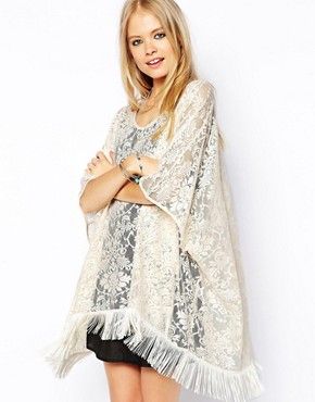 ASOS Kimono Top in Lace with Fringe Hem | ASOS US