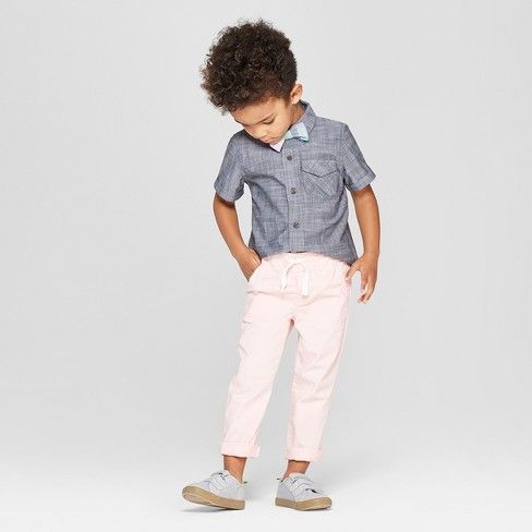 Toddler Boys' 3pc Chambray Shirt, Bowtie, and Chino Set - Cat & Jack™ Gray/Light Pink | Target