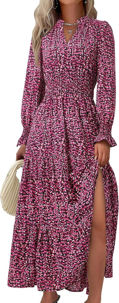 PRETTYGARDEN Women's Floral Maxi Dress Fall A Line Wedding Guest Dresses | Amazon (US)