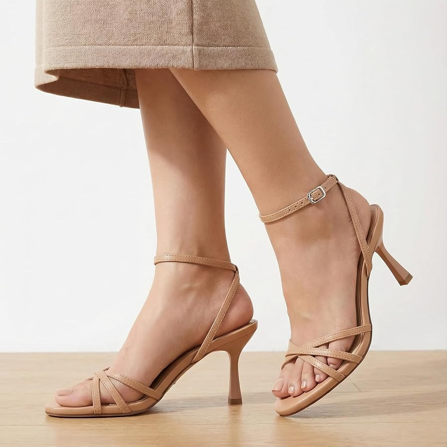 Women's Strappy Heeled Sandals 3 Inch High Heels Round Toe Ankle Strap Dress Shoes for Wedding Pa... | Amazon (US)