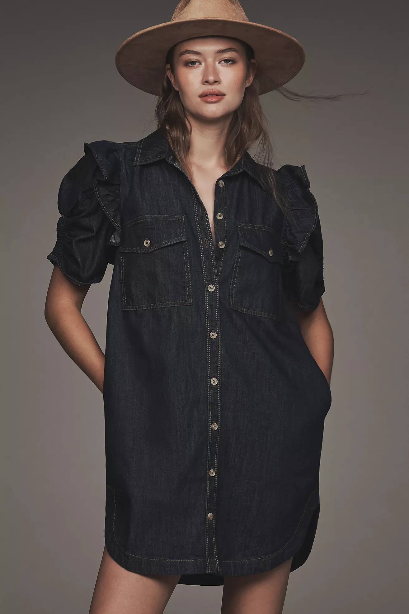 The Ozzi Ruffle-Sleeve Shirtdress by Pilcro | Anthropologie (US)