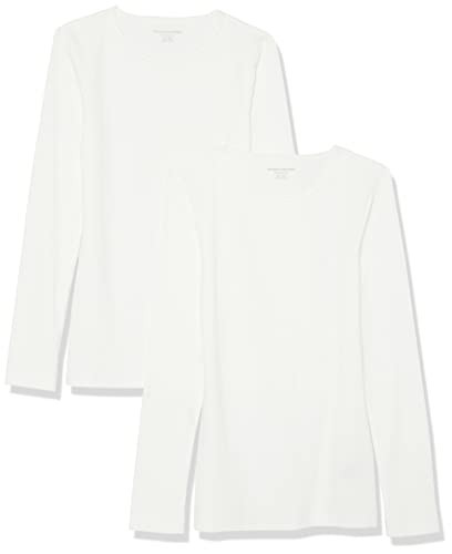 Amazon Essentials Women's Slim-Fit Long Sleeve Rib Knit Crew Neck Top, Pack of 2, White, XX-Large | Amazon (US)