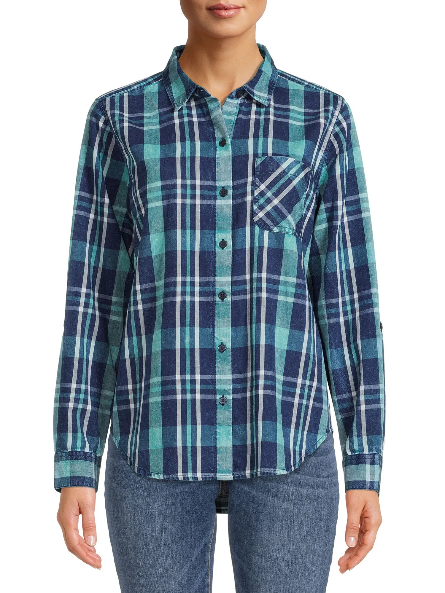 Time and Tru Women's Long Sleeve Soft Button Down Shirt - Walmart.com | Walmart (US)