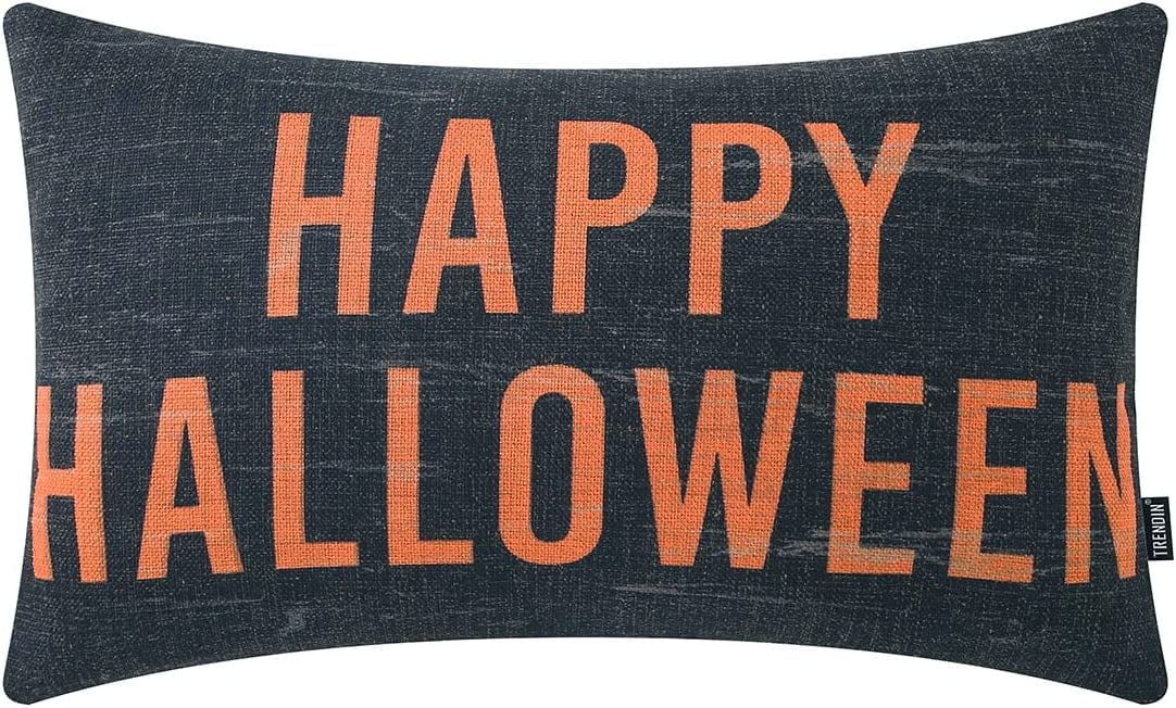 TRENDIN Happy Halloween Pillow Cover 12x20 inches Farmhouse Word Black and Orange Halloween Decor... | Walmart (US)