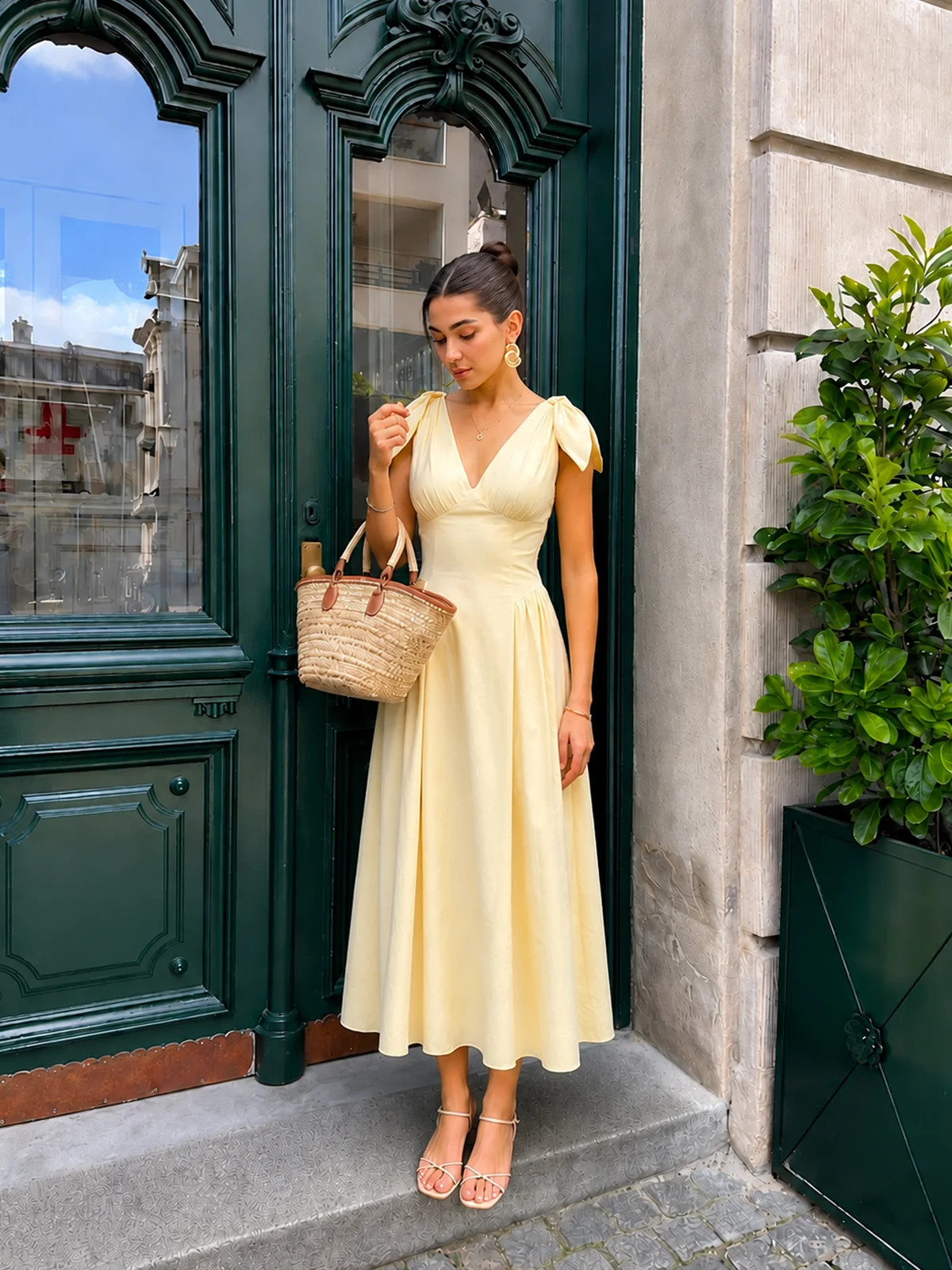 Cross Back Bow Strap Midi Dress | Commense