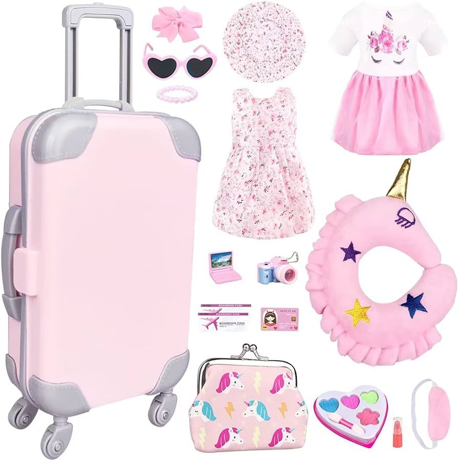 17Pcs 18 Inch Girl Doll Clothes and Accessories Doll Accessories Case Luggage Travel Play Set wit... | Amazon (US)