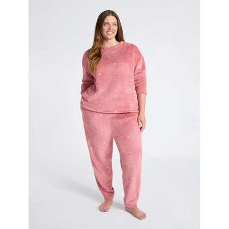 Joyspun Women's Plush Long Sleeve Top and Pants Pajama Set, 2-Piece, Size XS-3X | Walmart (US)