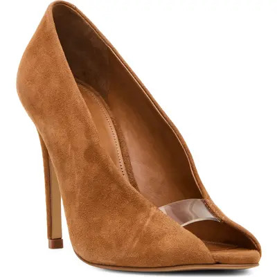 Steve Madden Santino Peep Toe Pump in Black Suede at Nordstrom, Size 8.5 | Nordstrom